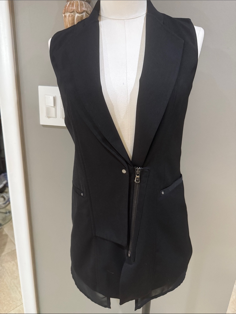 Sleeveless Black Zip-Front Vest